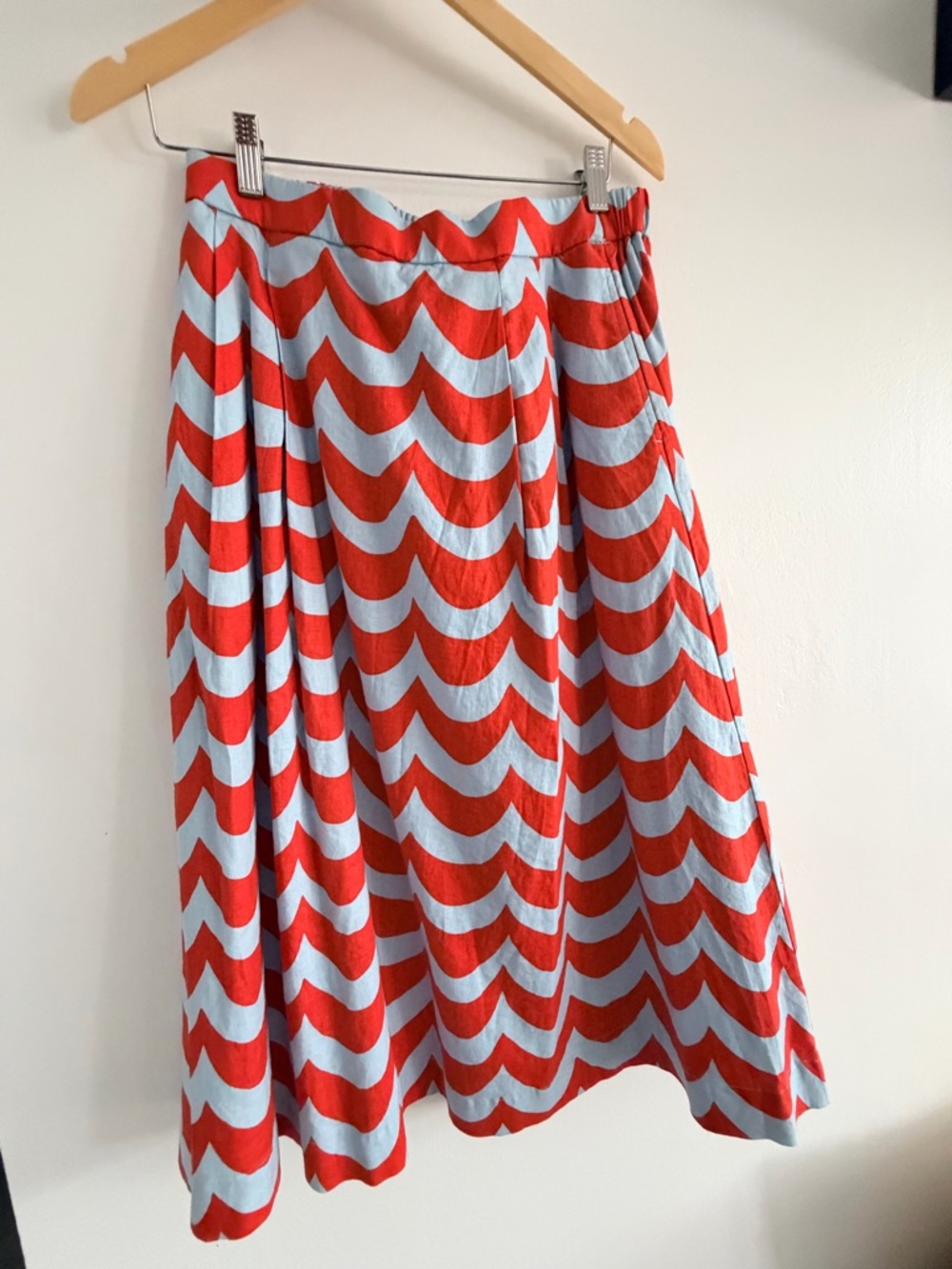 Women’s orange and Light Blue Patterned Midi Skirt - Picture 5 of 9